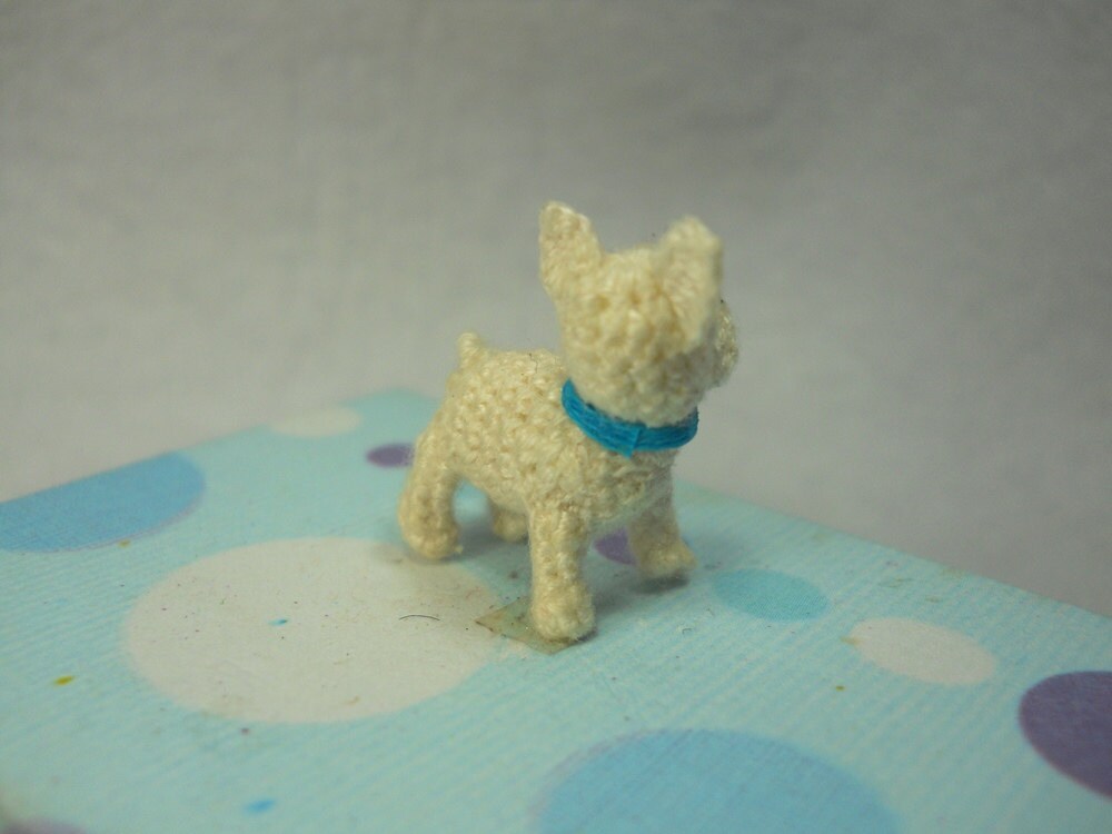 Mini White French Bulldog - Micro amigurumi Tiny Crocheted Dog - Made To Order
