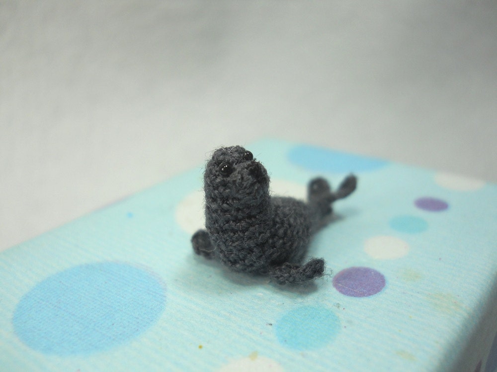 Mini Grey Seal - Miniature Crochet Pinniped Stuffed Animal - Made to Order
