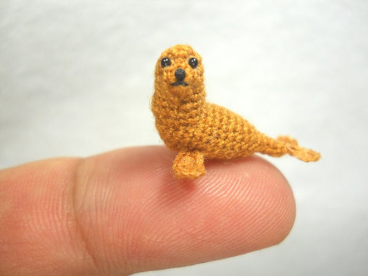 Mini Brown Seal - Miniature Crochet Pinniped Stuffed Animal - Made to Order