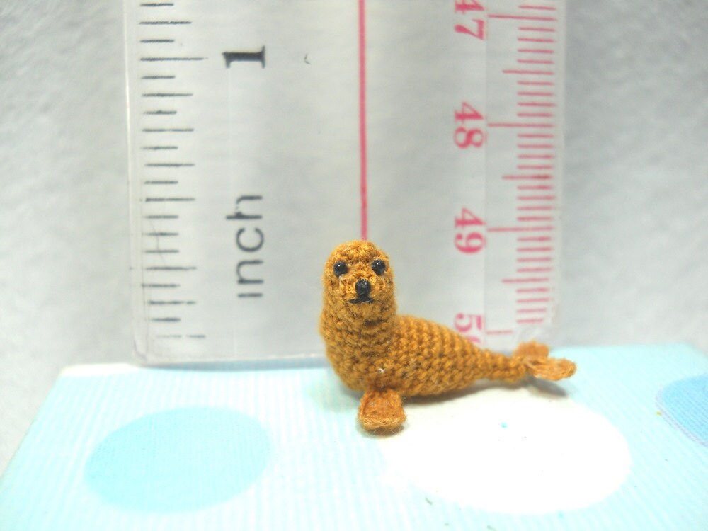 Mini Brown Seal - Miniature Crochet Pinniped Stuffed Animal - Made to Order