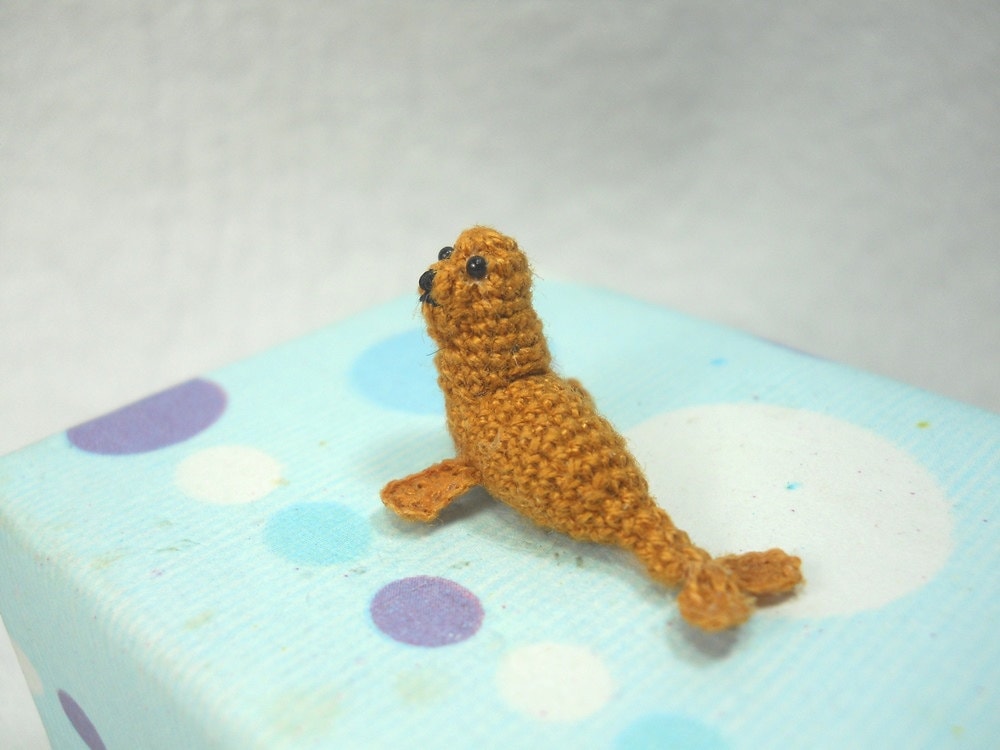 Mini Brown Seal - Miniature Crochet Pinniped Stuffed Animal - Made to Order