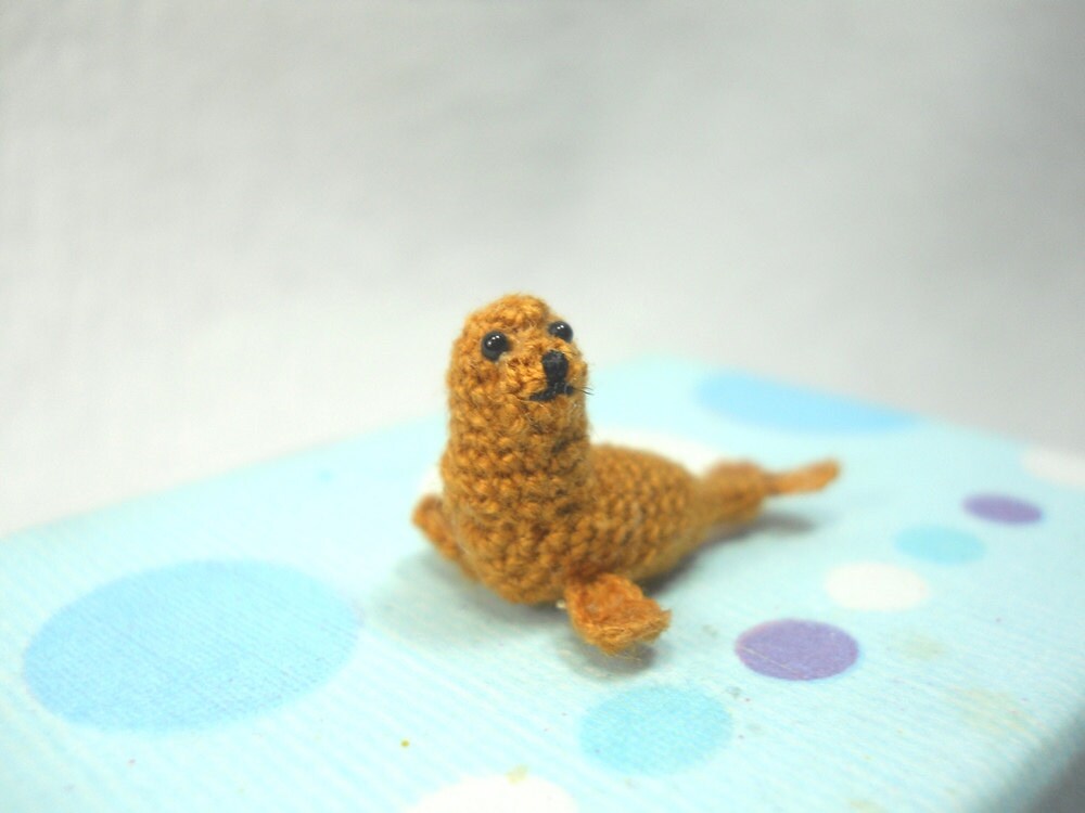 Mini Brown Seal - Miniature Crochet Pinniped Stuffed Animal - Made to Order