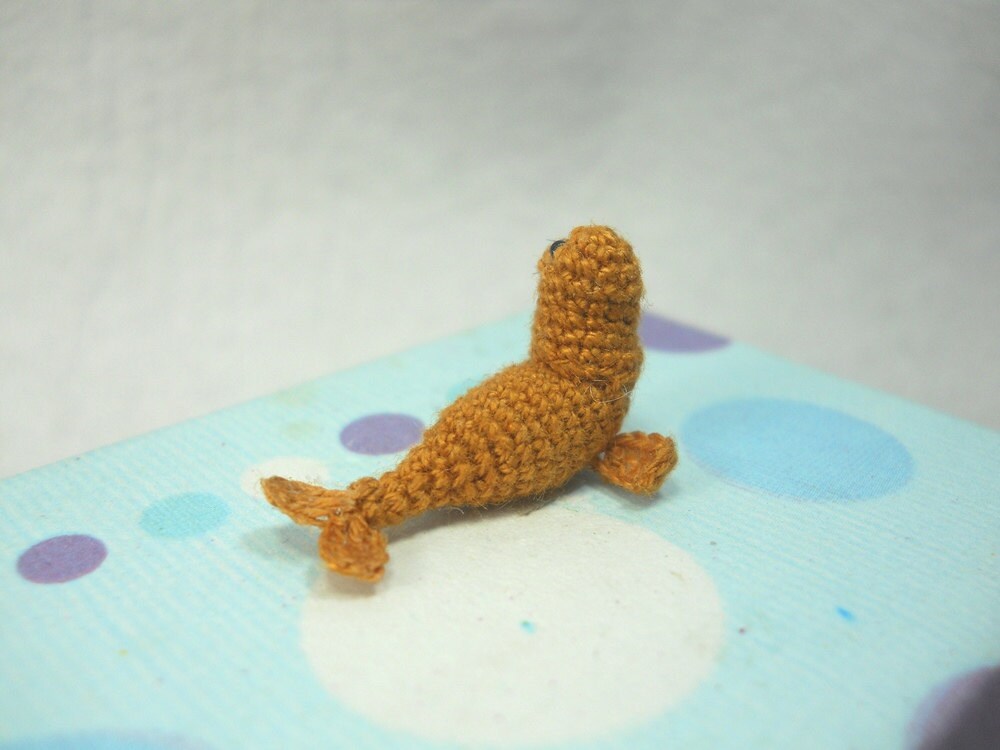 Mini Brown Seal - Miniature Crochet Pinniped Stuffed Animal - Made to Order