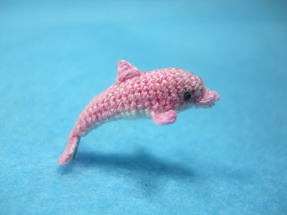 Miniature Pink Dolphin - Tiny Crochet Micro Whale Stuffed Animal - Made to Order