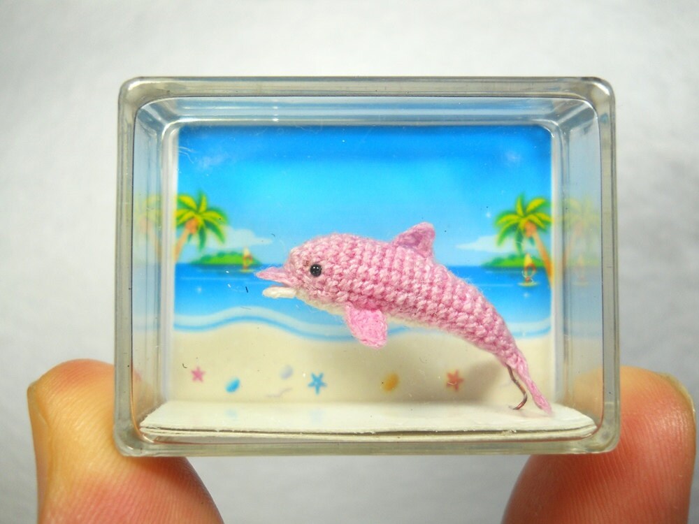 Miniature Pink Dolphin - Tiny Crochet Micro Whale Stuffed Animal - Made to Order