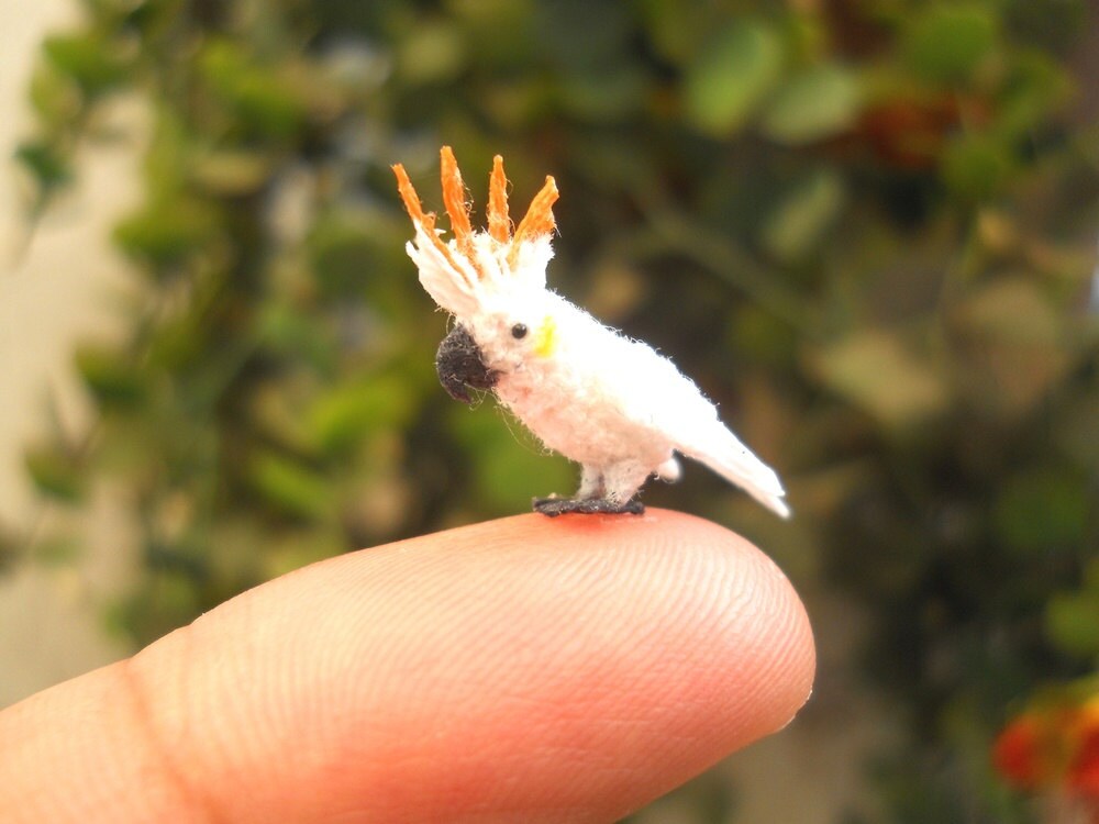 Citron-crested Cockatoo - Micro Amigurumi Miniature Crochet Bird Stuffed Animal - Made To Order