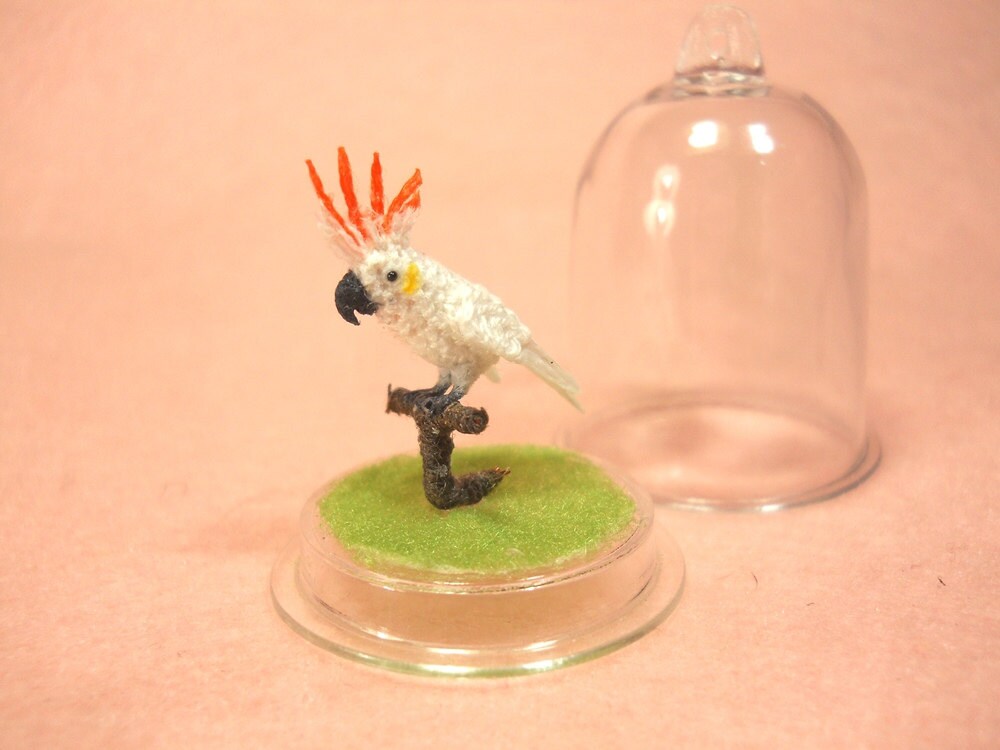 Citron-crested Cockatoo - Micro Amigurumi Miniature Crochet Bird Stuffed Animal - Made To Order