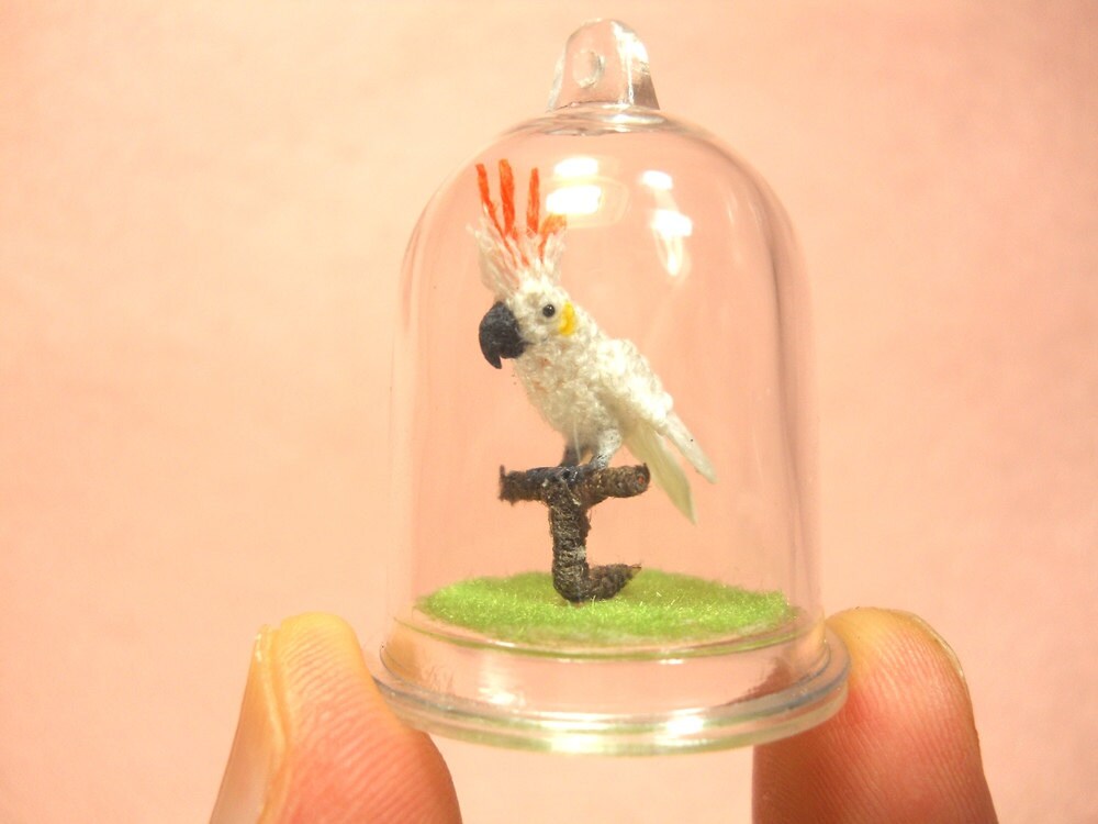 Citron-crested Cockatoo - Micro Amigurumi Miniature Crochet Bird Stuffed Animal - Made To Order