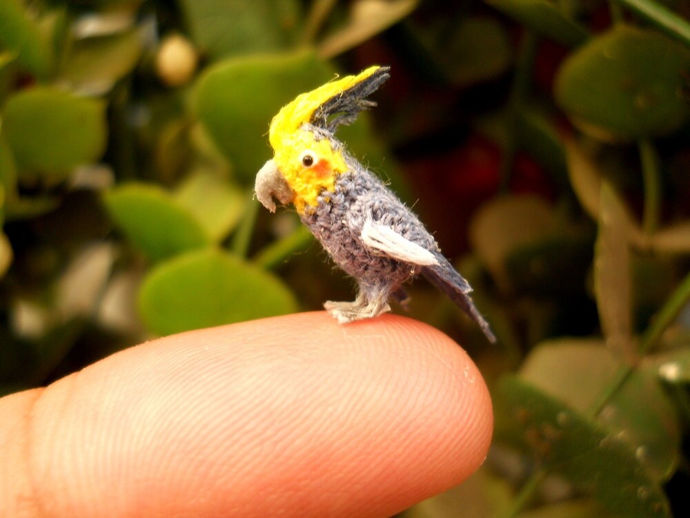 Cockatiel - Micro Amigurumi Miniature Crochet Bird Stuffed Animal - Made To Order