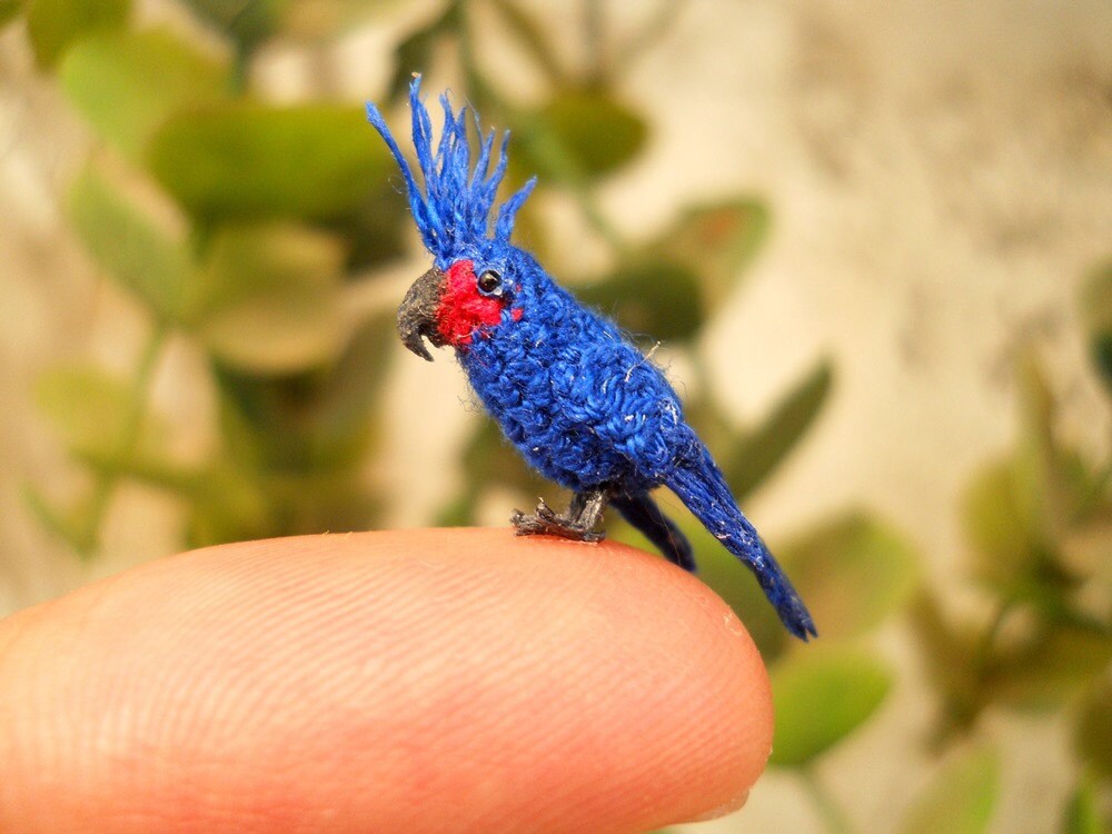 Palm Cockatoo - Micro Amigurumi Miniature Crochet Bird Stuffed Animal - Made To Order