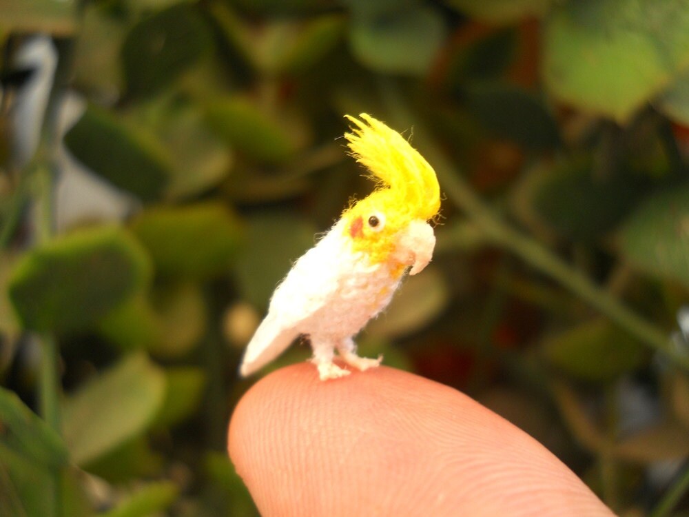 Cockatiel Cockatoo - Micro Amigurumi Miniature Crochet Bird Stuffed Animal - Made To Order