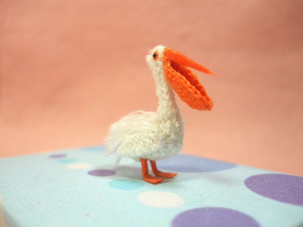 American White Pelican - Tiny Crocheted Bird - Made To Order