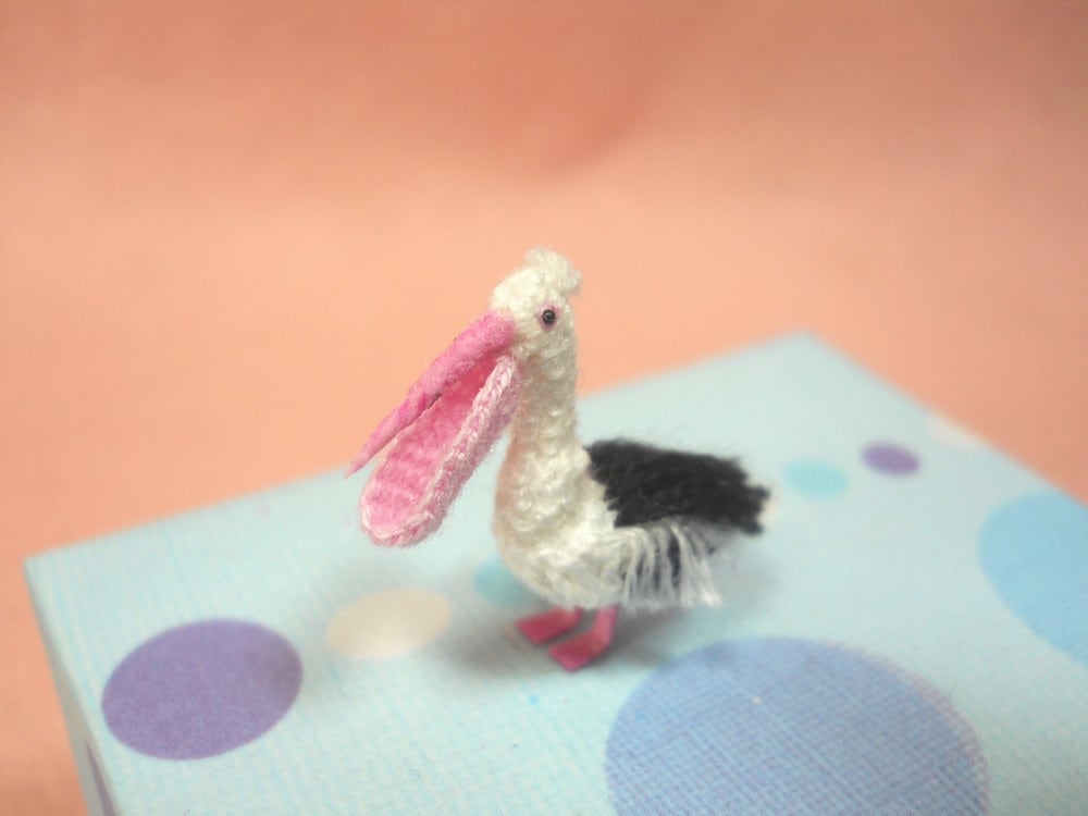 Australian Pelican - Micro Mini Crocheted Bird - Made To Order