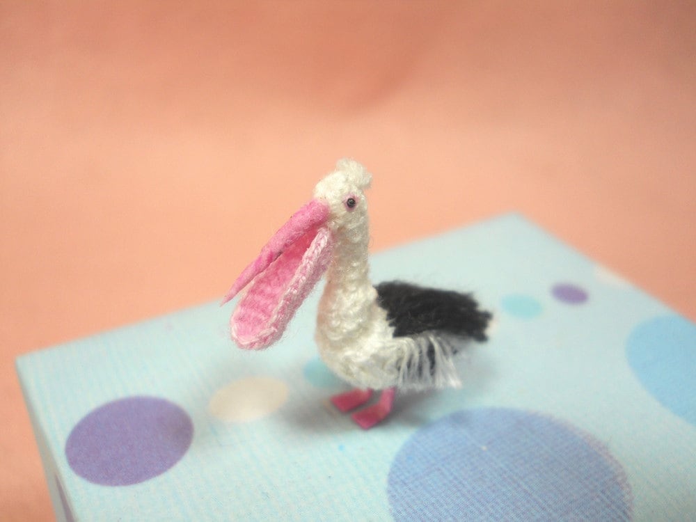 Australian Pelican -  Micro Mini Crocheted Bird - Made To Order