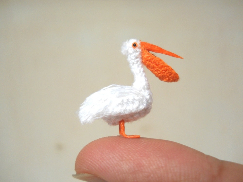 American White Pelican - Tiny Crocheted Bird - Made To Order