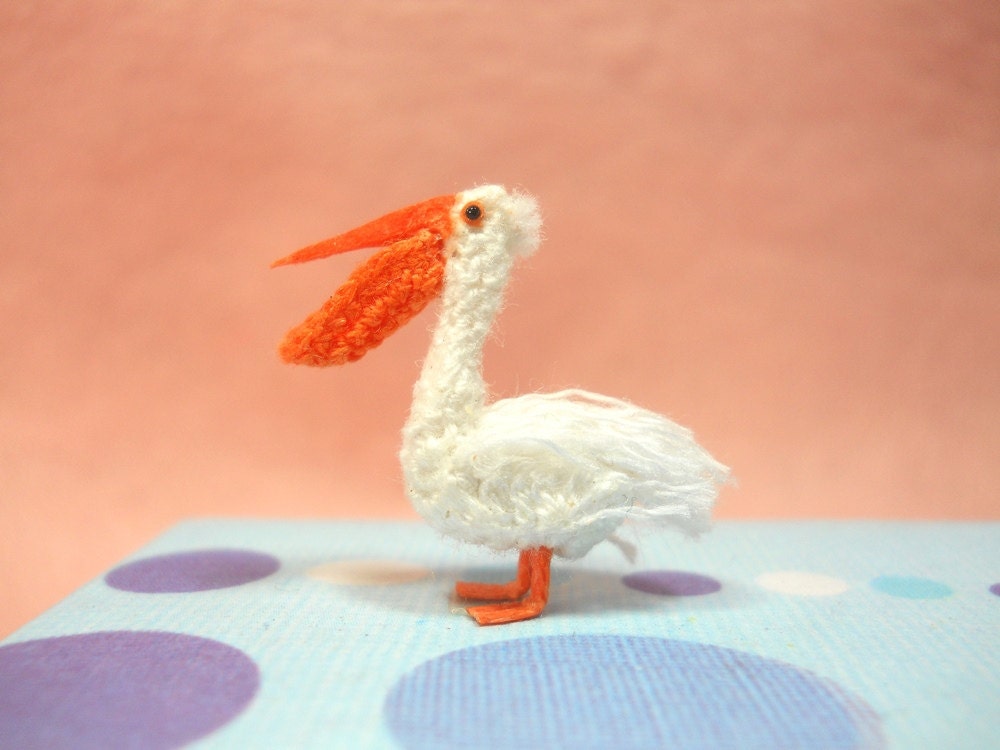 American White Pelican - Tiny Crocheted Bird - Made To Order
