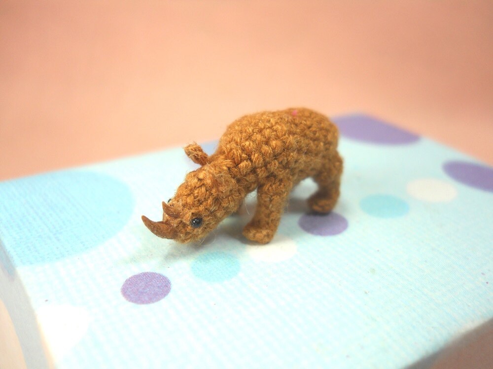 Miniature Rhino - Micro Crochet Stuffed Tiny Animal - Made To Order