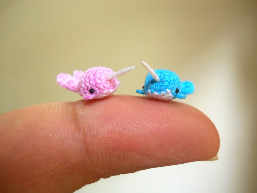 Miniature Narwhal Couple - Set of Two Tiny Crochet Mini Whale Stuffed Animal - Made to Order