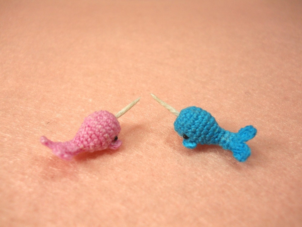 Miniature Narwhal Couple - Set of Two Tiny Crochet Mini Whale Stuffed Animal - Made to Order