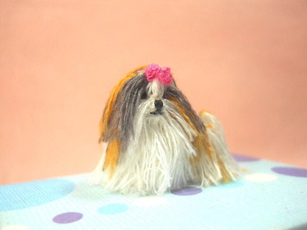 Tricolor Shi Tzu - Tiny Crochet Miniature Dog Stuffed Animals - Made To Order
