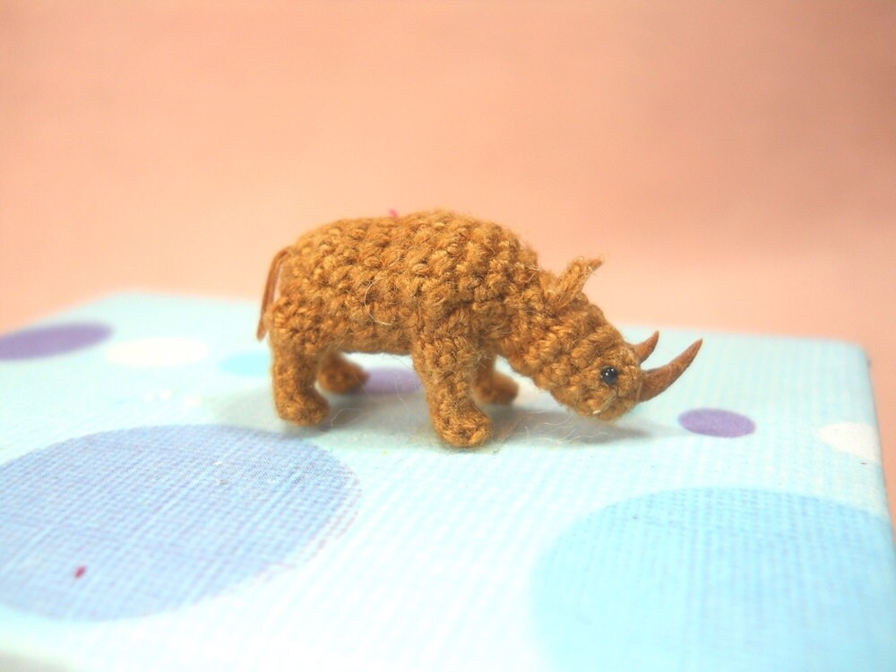 Miniature Rhino - Micro Crochet Stuffed Tiny Animal - Made To Order