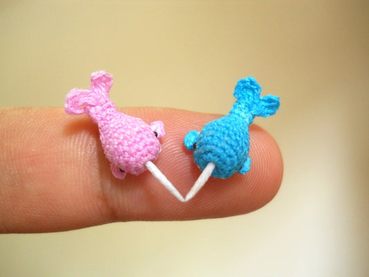 Miniature Narwhal Couple - Set of Two Tiny Crochet Mini Whale Stuffed Animal - Made to Order