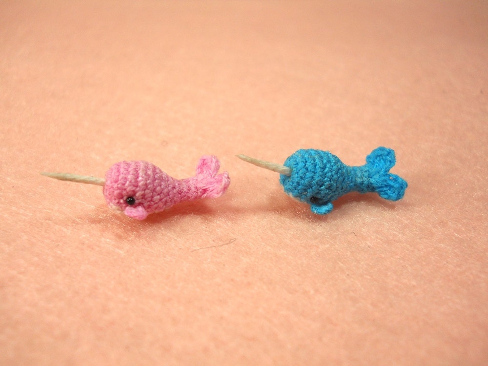 Miniature Narwhal Couple - Set of Two Tiny Crochet Mini Whale Stuffed Animal - Made to Order