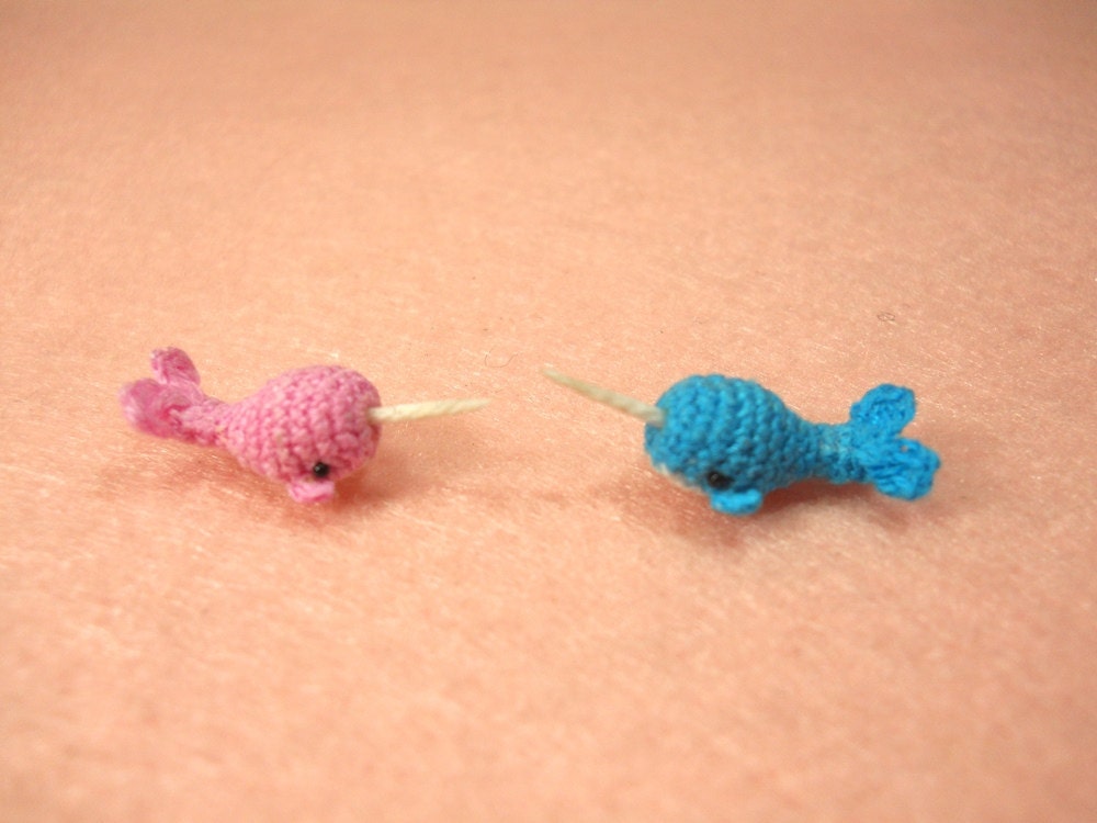 Miniature Narwhal Couple - Set of Two Tiny Crochet Mini Whale Stuffed Animal - Made to Order