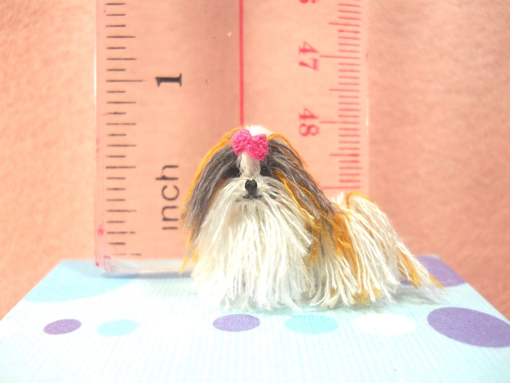 Tricolor Shi Tzu - Tiny Crochet Miniature Dog Stuffed Animals - Made To Order