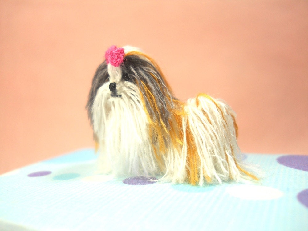 Tricolor Shi Tzu - Tiny Crochet Miniature Dog Stuffed Animals - Made To Order