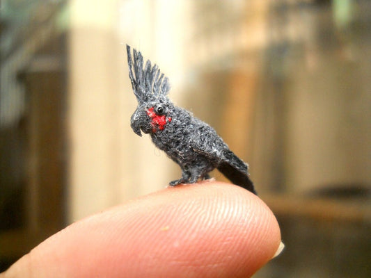 Great Black Cockatoo  - Micro Amigurumi Miniature Crochet Bird Stuffed Animal - Made To Order