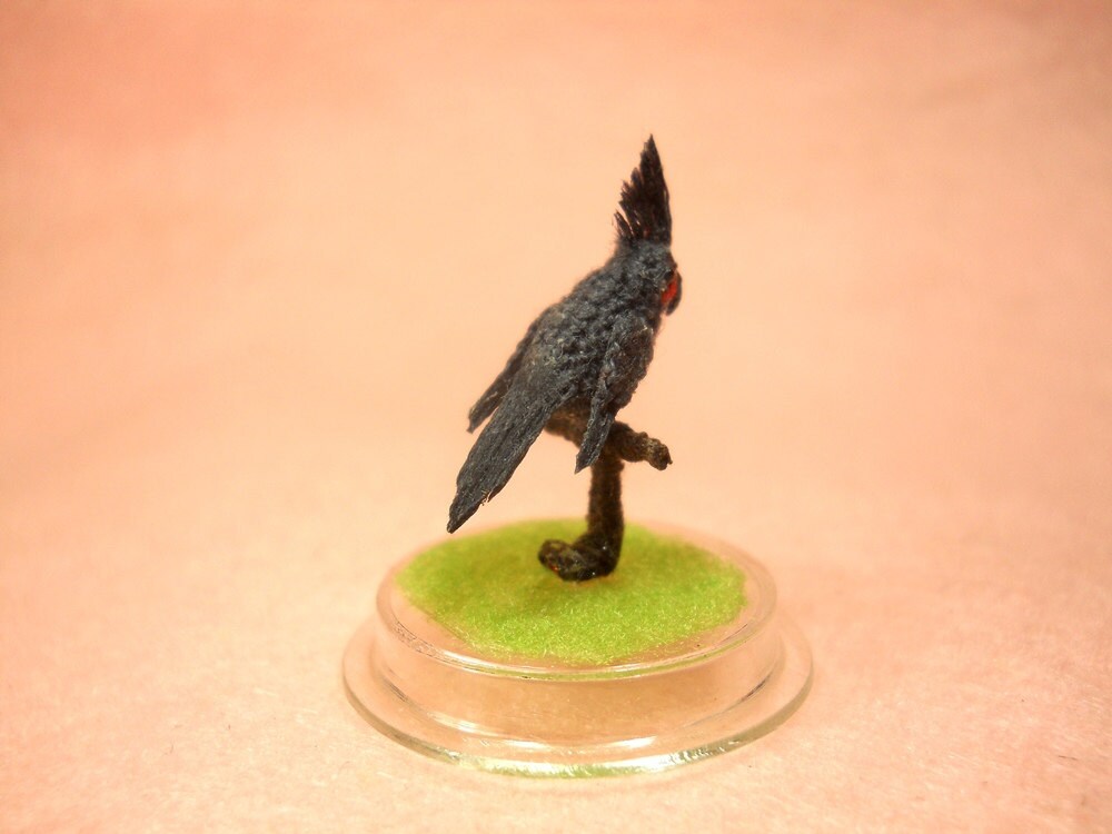 Great Black Cockatoo - Micro Amigurumi Miniature Crochet Bird Stuffed Animal - Made To Order
