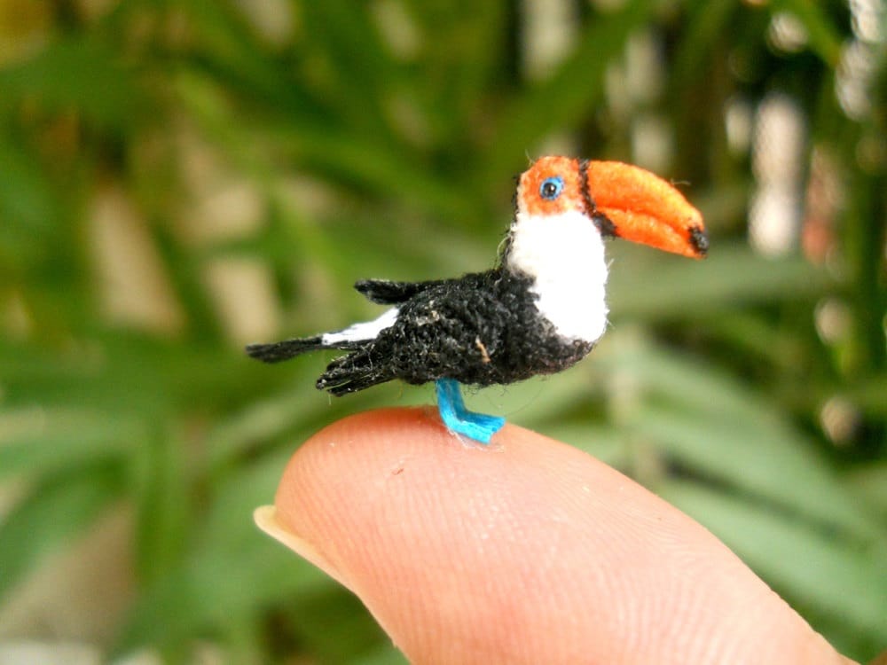 Red Billed Toucan - Micro Amigurumi Miniature Crochet Bird Stuffed Animal - Made To Order