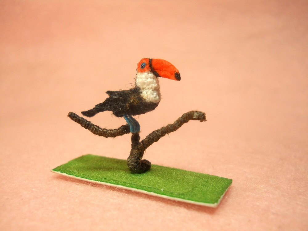 Red Billed Toucan - Micro Amigurumi Miniature Crochet Bird Stuffed Animal - Made To Order