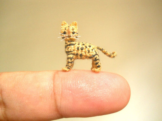 Micro Miniature Bengal Cat - Tiny Crochet Miniature Cat Amigurumi - Made to Order