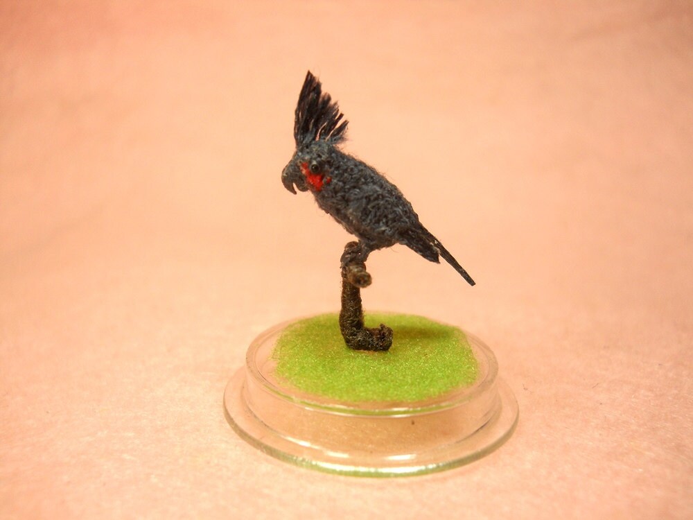 Great Black Cockatoo - Micro Amigurumi Miniature Crochet Bird Stuffed Animal - Made To Order