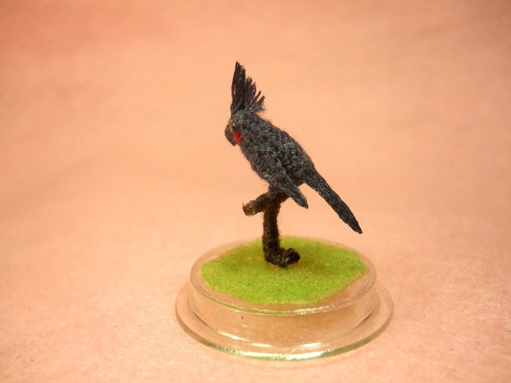 Great Black Cockatoo - Micro Amigurumi Miniature Crochet Bird Stuffed Animal - Made To Order