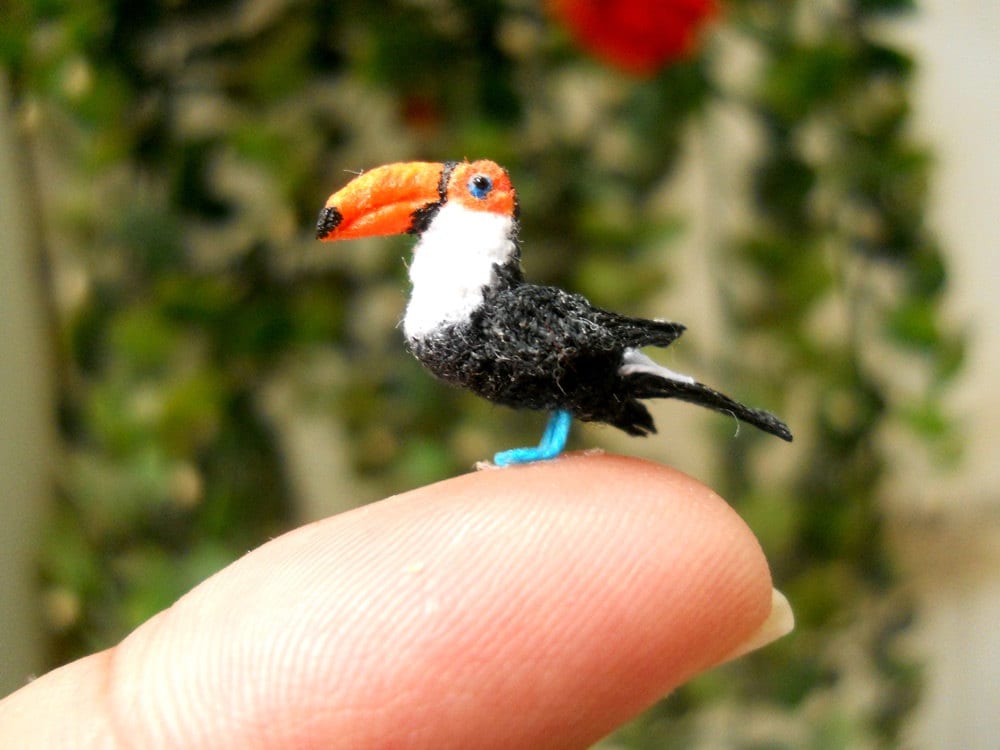 Red Billed Toucan - Micro Amigurumi Miniature Crochet Bird Stuffed Animal - Made To Order