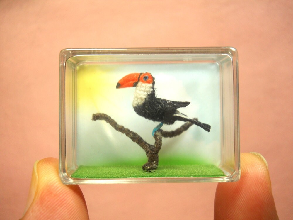 Red Billed Toucan - Micro Amigurumi Miniature Crochet Bird Stuffed Animal - Made To Order