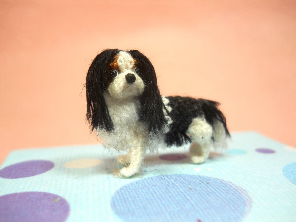 Tricolor Cavalier King Charles Spaniel - Tiny Crochet Miniature Dog Stuffed Animals - Made To Order