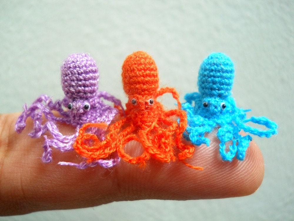Miniature Octopus - Tiny Crochet Micro Amigurumi Stuffed Animal - Made to Order