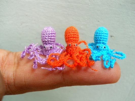 Miniature Octopus - Tiny Crochet Micro Amigurumi Stuffed Animal - Made to Order