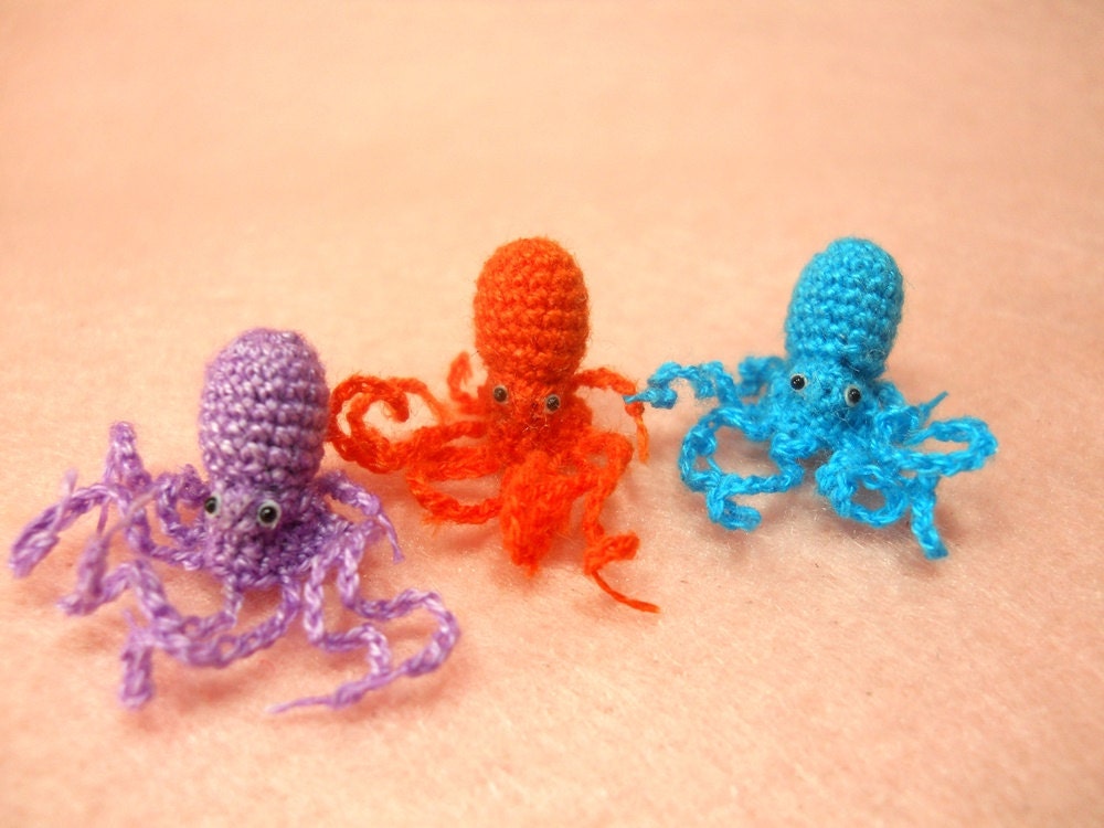 Miniature Octopus - Tiny Crochet Micro Amigurumi Stuffed Animal - Made to Order