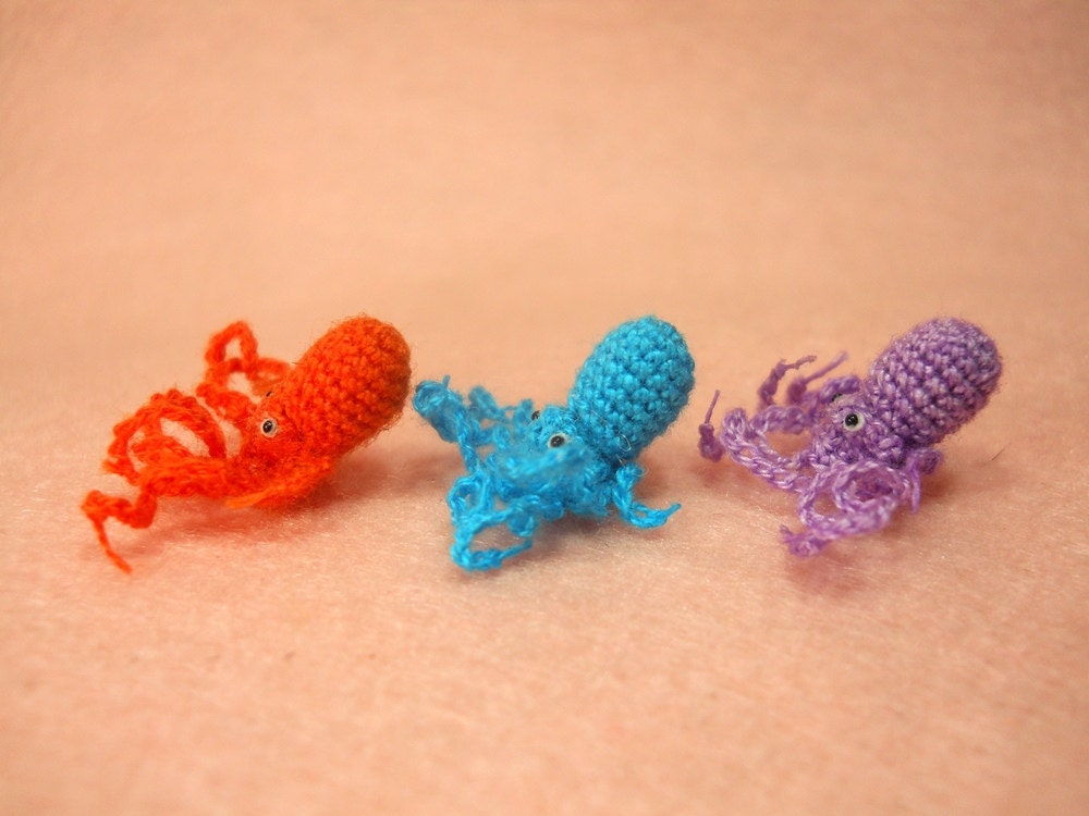 Miniature Octopus - Tiny Crochet Micro Amigurumi Stuffed Animal - Made to Order