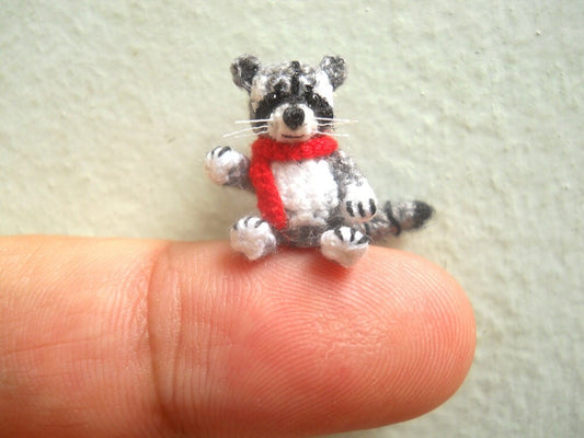 Miniature Raccoon - Micro Crochet Miniature Stuffed Animal - Made To Order