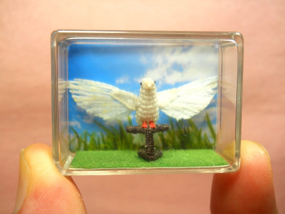 Miniature White Dove - Micro Amigurumi Miniature Crochet Bird Stuffed Animal - Made To Order