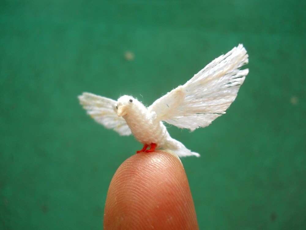 Miniature White Dove - Micro Amigurumi Miniature Crochet Bird Stuffed Animal - Made To Order
