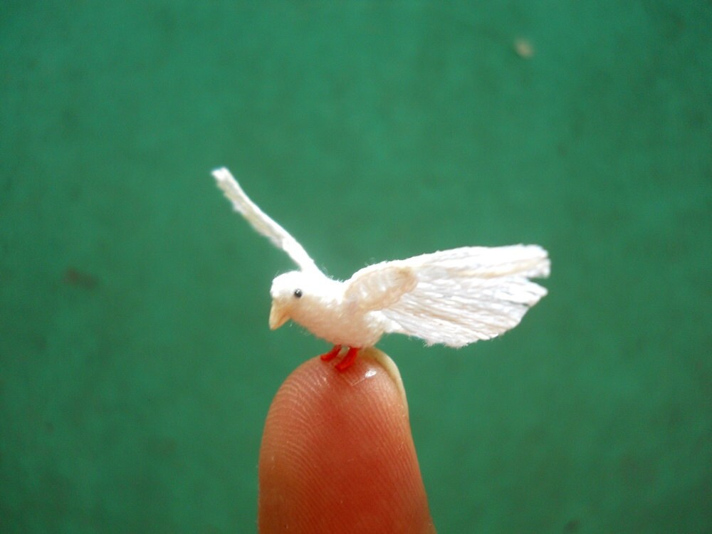 Miniature White Dove - Micro Amigurumi Miniature Crochet Bird Stuffed Animal - Made To Order