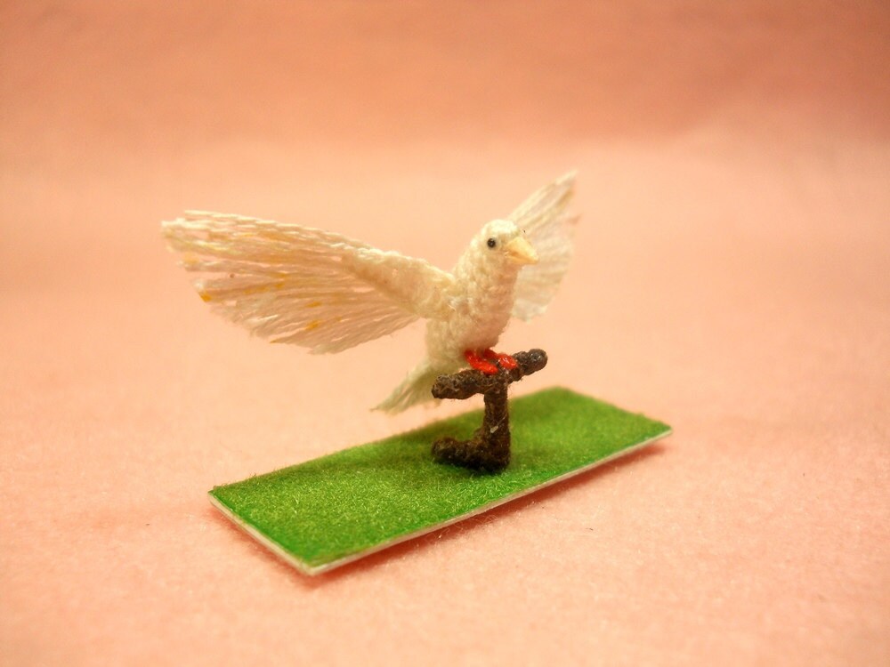 Miniature White Dove - Micro Amigurumi Miniature Crochet Bird Stuffed Animal - Made To Order