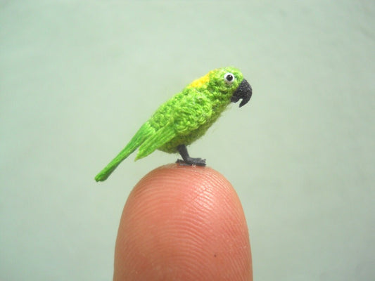 Yellow-naped Amazon Parrot in Dome - Micro Amigurumi Miniature Crochet Bird Stuffed Animal - Made To Order